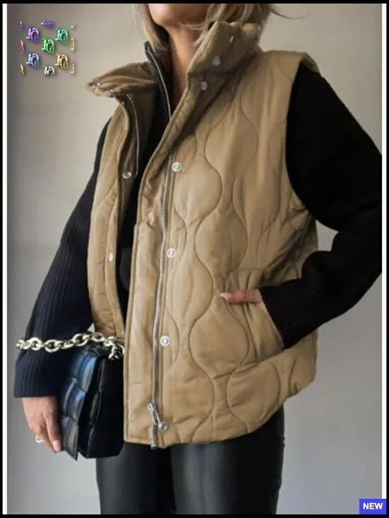 Cropped Puffer Vest Lightweight Quilted Stand Collar Sleeveless Jacket Chic - Picture 3 of 7